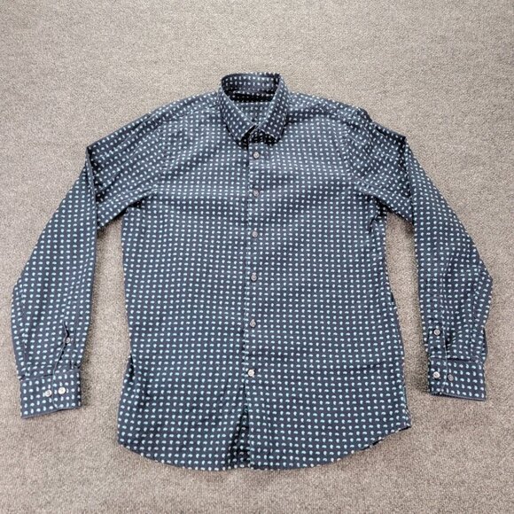 Perry Ellis Shirt Mens‎ Large Blue Paisley Slim Fit Button Up Work Preppy - Picture 1 of 7
